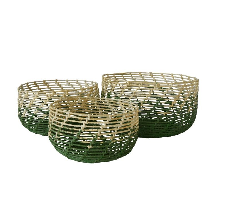 3 paniers abaca vert