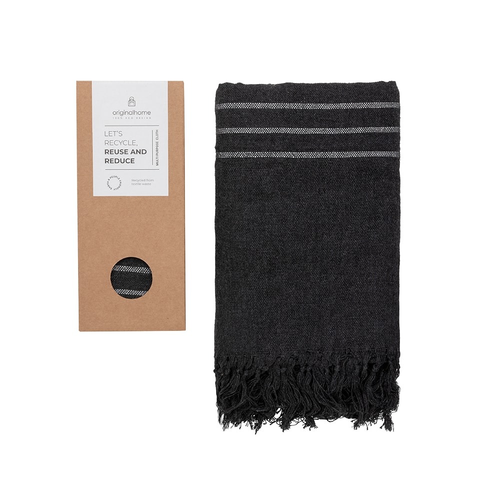 plaid noir avec 3 lignes grises